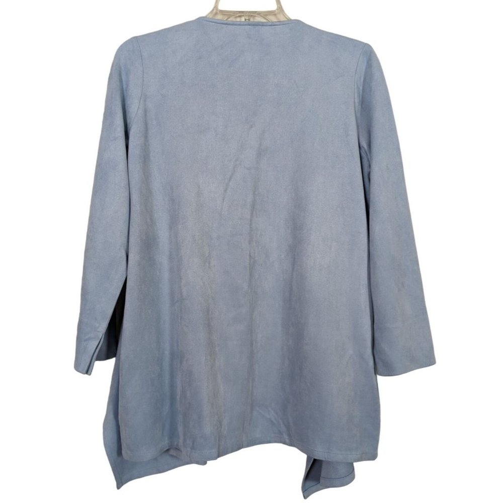 Gretchen Scott long‎ sleeve blue faux suede waterfall open cardigan S - Picture 3 of 7